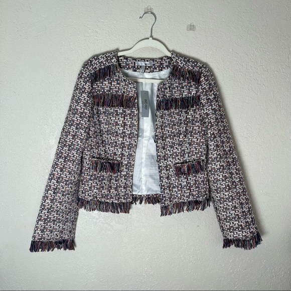 WD.NY women’s cropped tweed blazer w/ fringe detail, size small, multi colored - Picture 1 of 9
